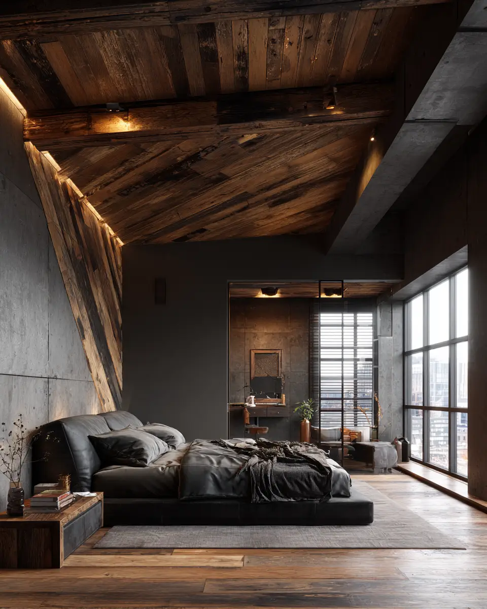 Natural Wood Industrial Bedroom Decor Ideas