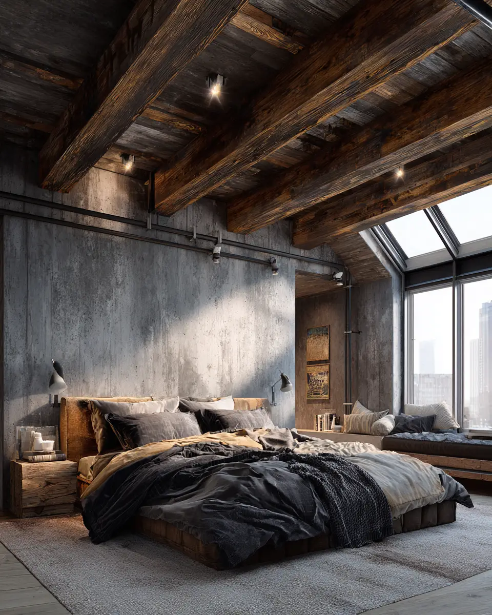 Natural Wood Industrial Bedroom Decor Ideas