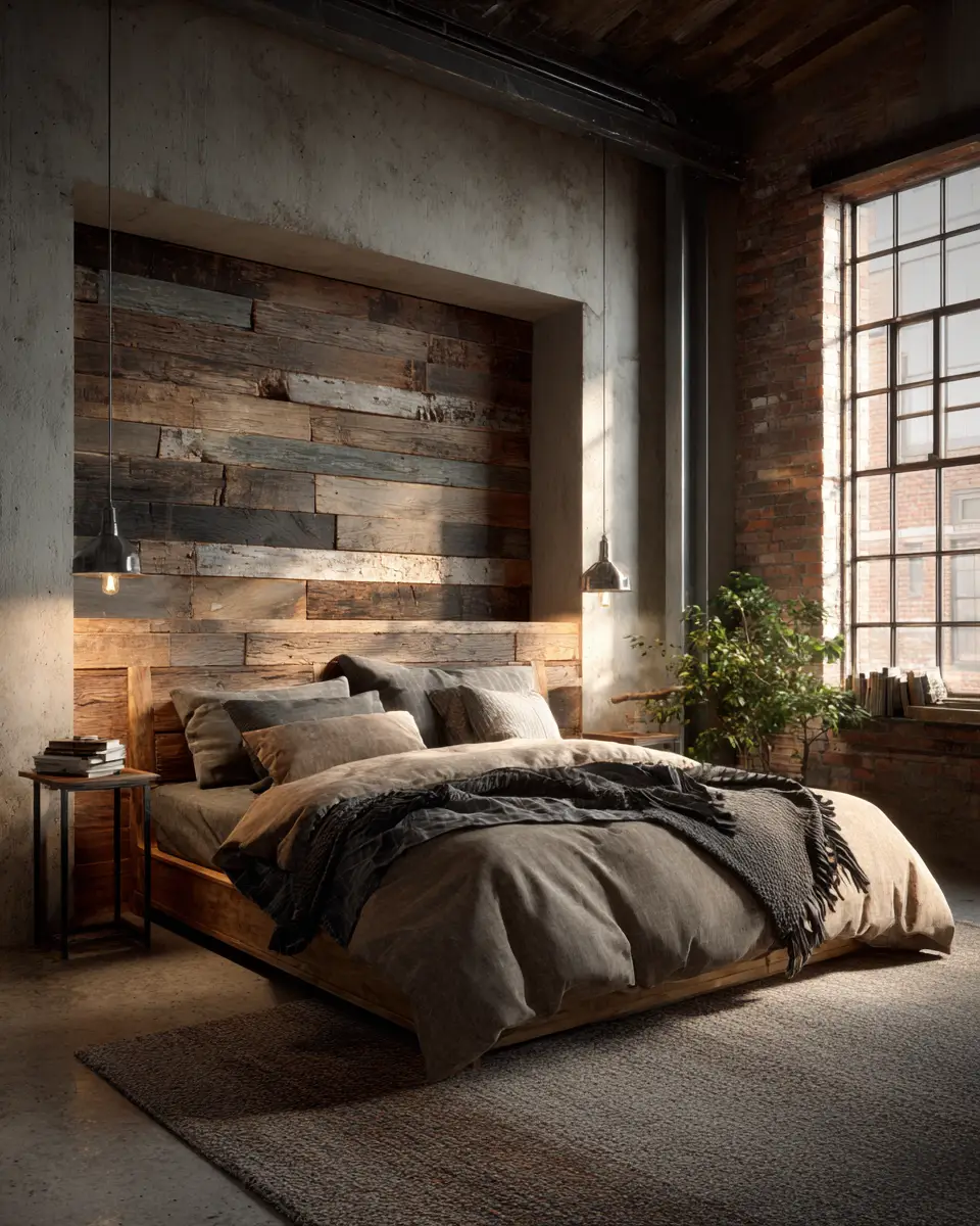 Natural Wood Industrial Bedroom Decor Ideas