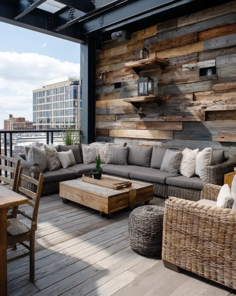 Natural Wood Industrial Patio Decor Ideas - Featured