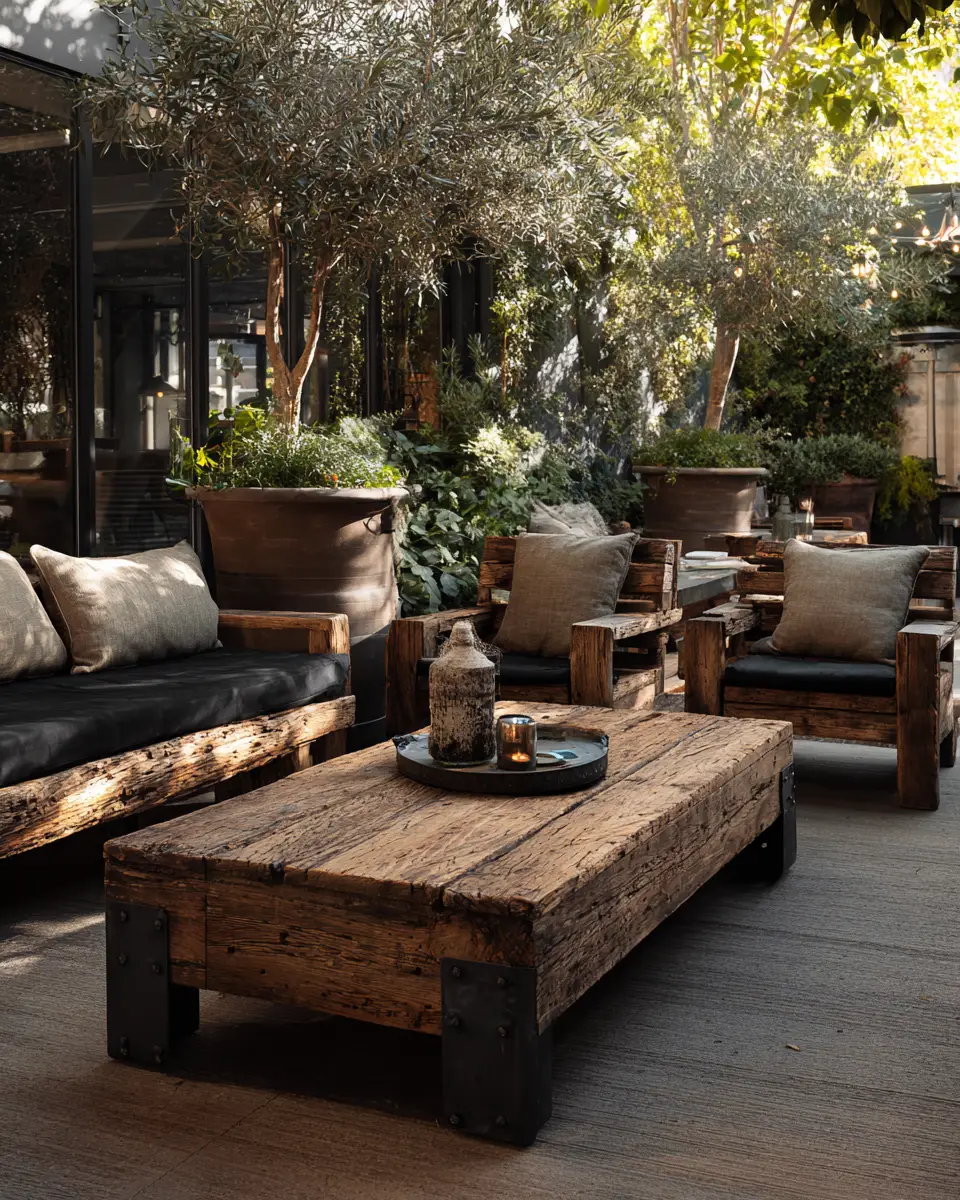 Natural Wood Industrial Patio Decor Ideas