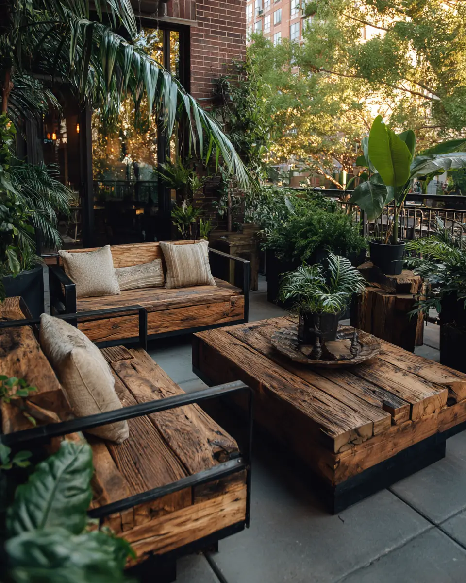 Natural Wood Industrial Patio Decor Ideas