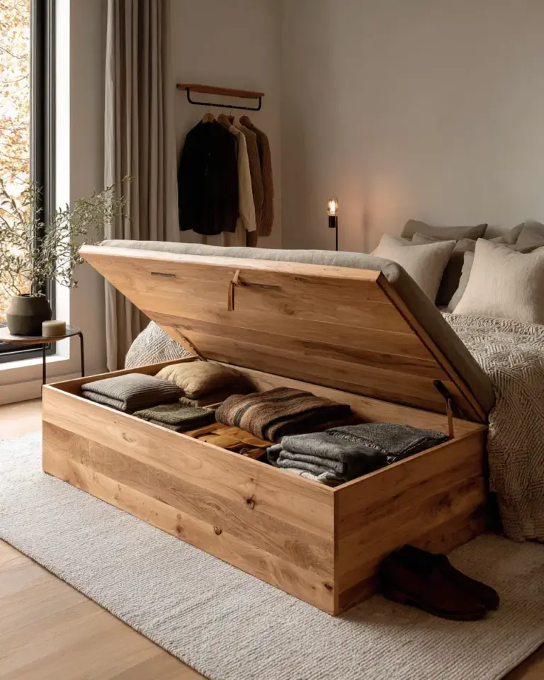 Natural Wood Japandi Bedroom Decor Ideas - Featured