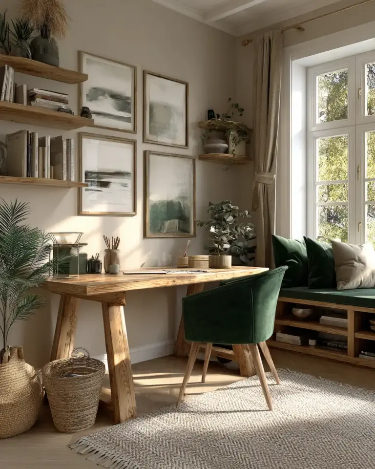 Natural Wood Traditional Home Office Decor Ideas - Featured