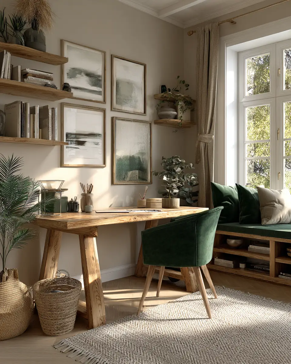 Natural Wood Traditional Home Office Decor Ideas - Featured