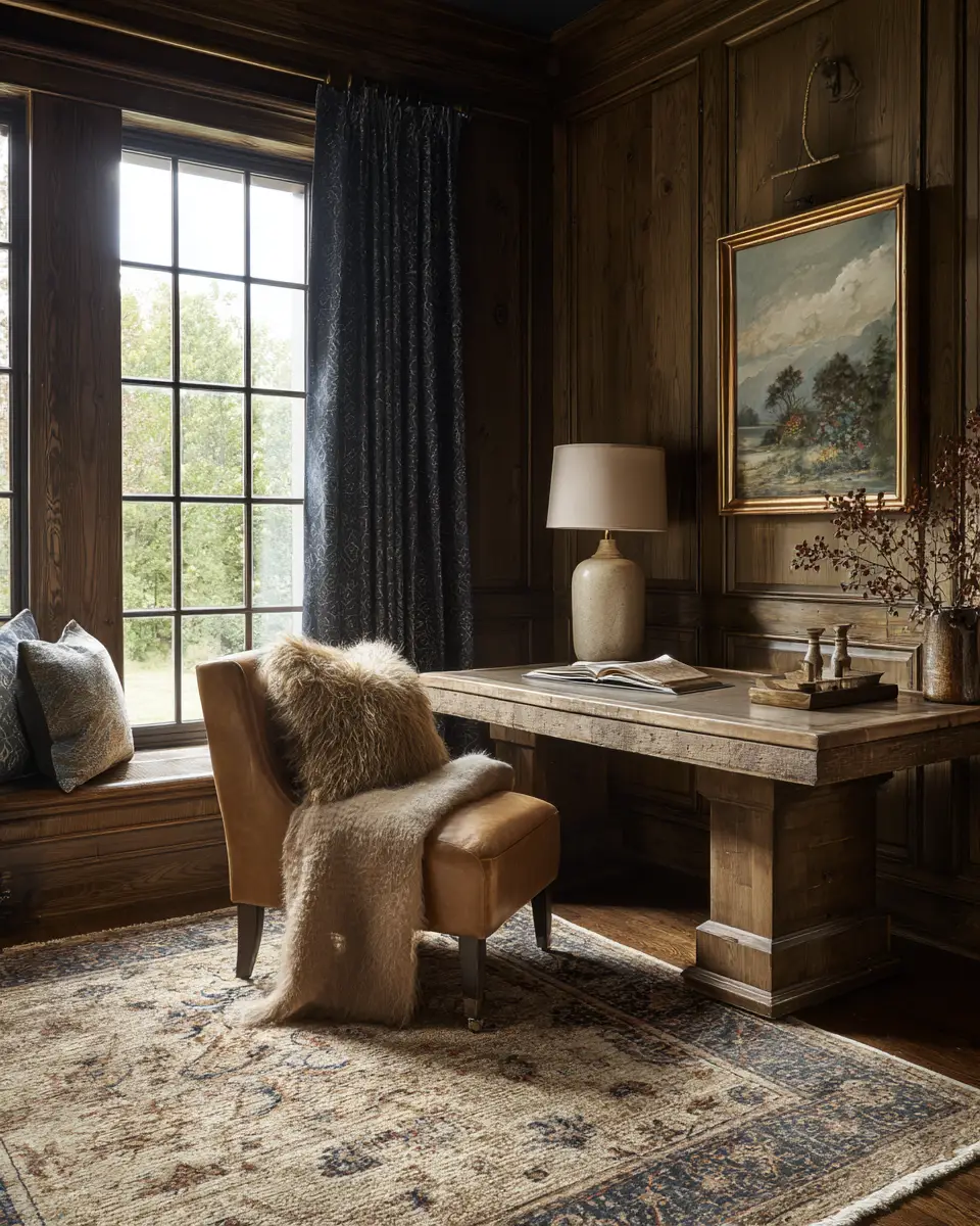 Natural Wood Traditional Home Office Decor Ideas