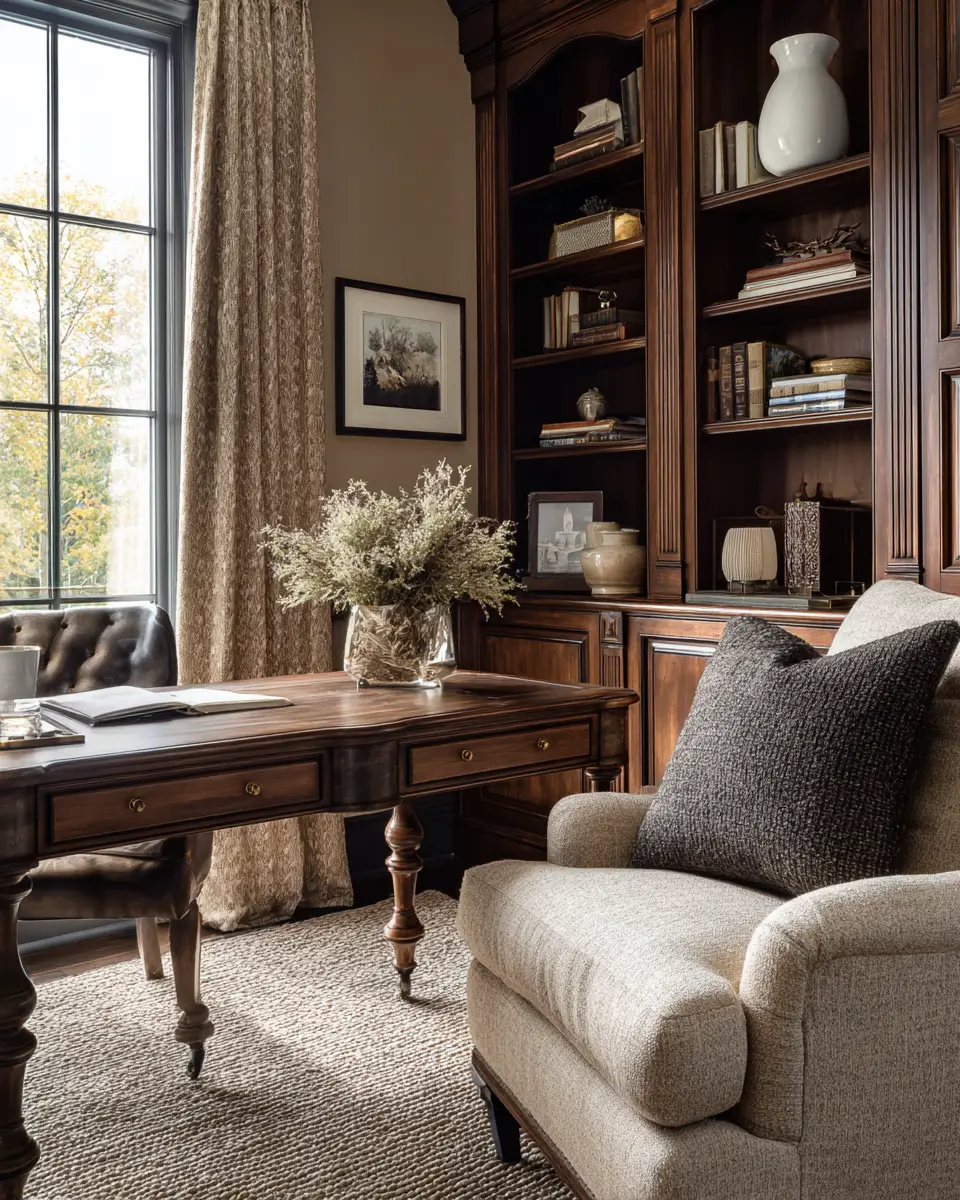 Natural Wood Traditional Home Office Decor Ideas