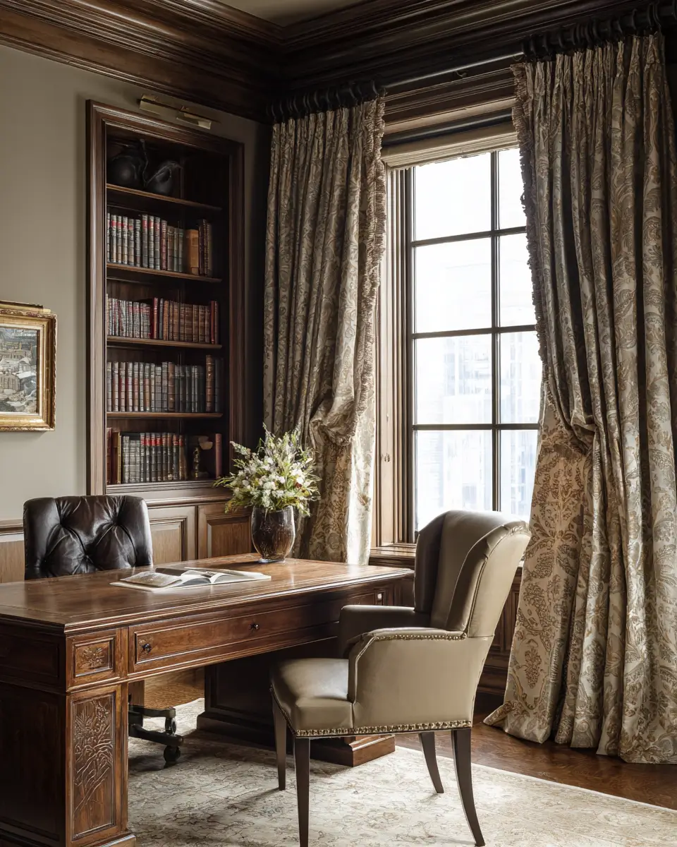 Natural Wood Traditional Home Office Decor Ideas