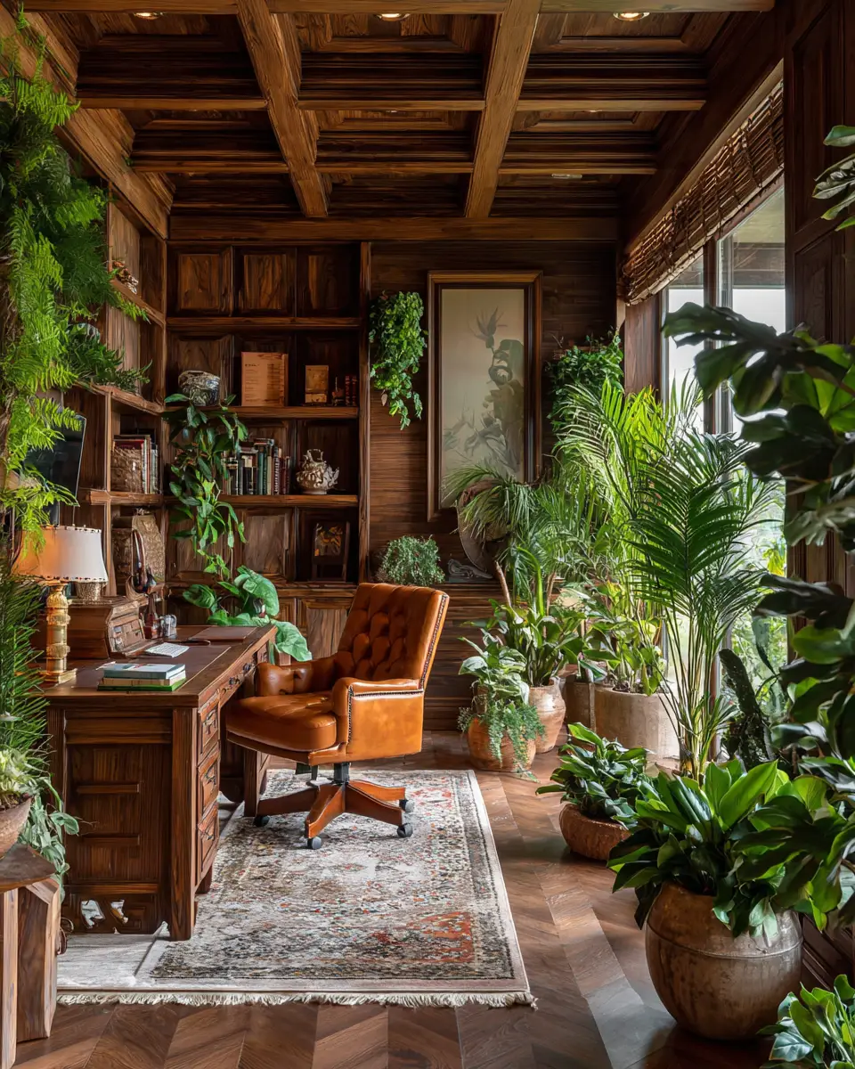 Natural Wood Traditional Home Office Decor Ideas