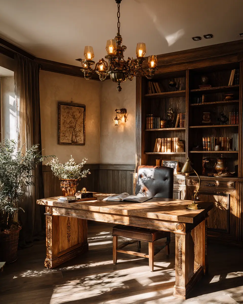 Natural Wood Traditional Home Office Decor Ideas
