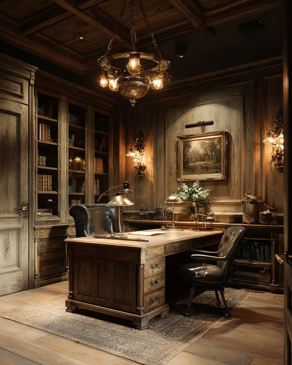 Natural Wood Traditional Home Office Decor Ideas