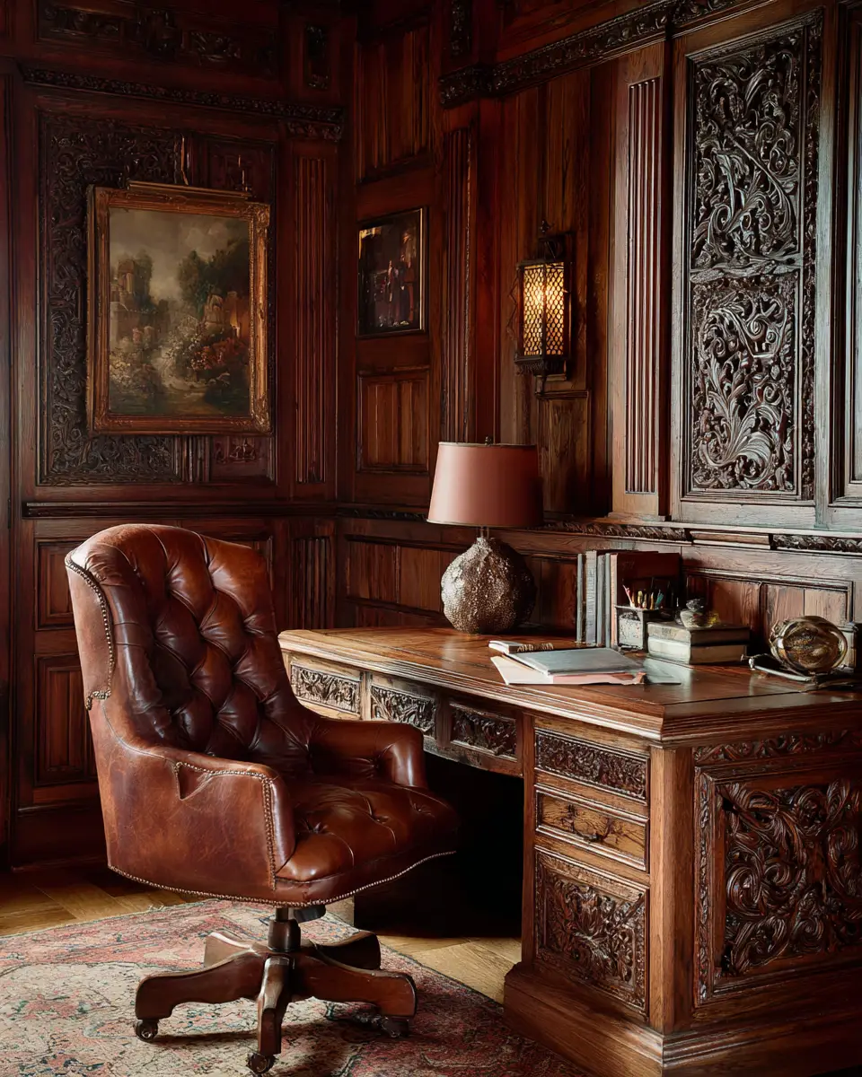 Natural Wood Traditional Home Office Decor Ideas