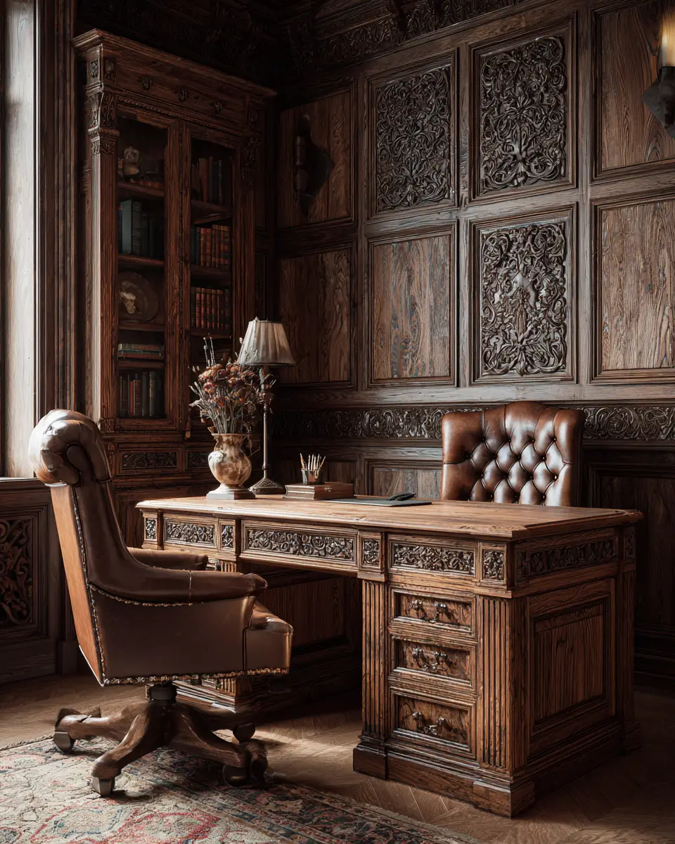 Natural Wood Traditional Home Office Decor Ideas