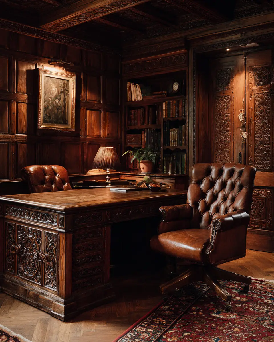 Natural Wood Traditional Home Office Decor Ideas