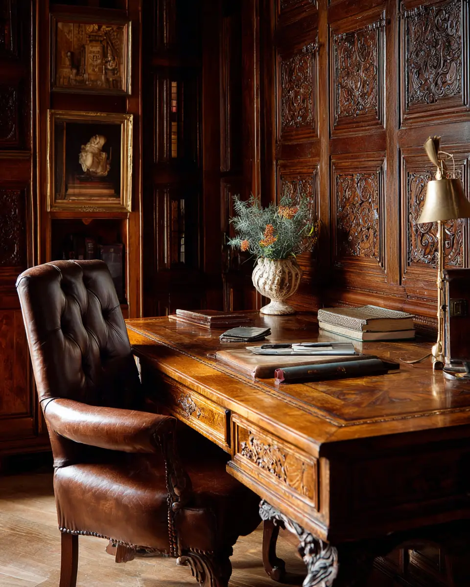 Natural Wood Traditional Home Office Decor Ideas