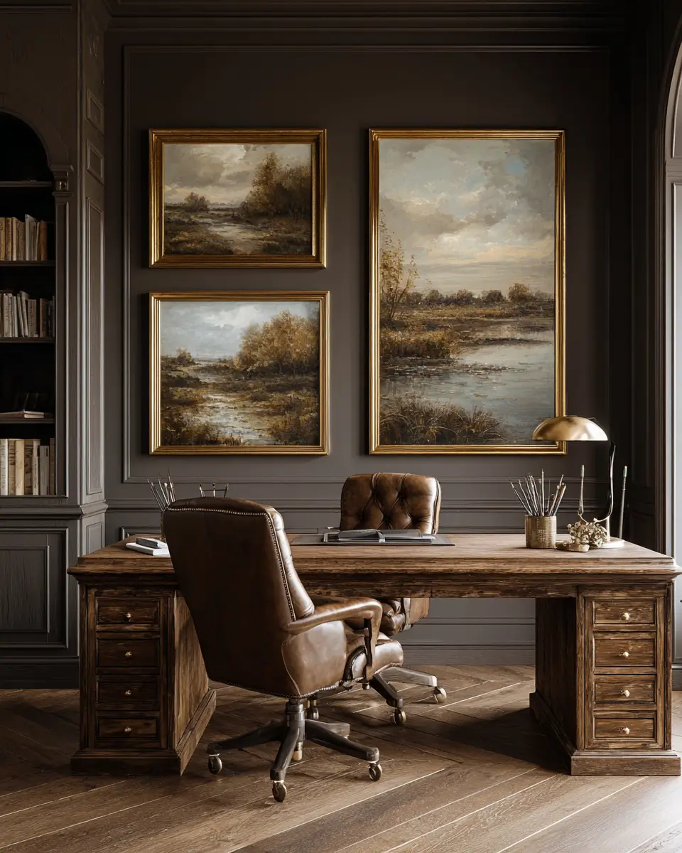 Natural Wood Traditional Home Office Decor Ideas
