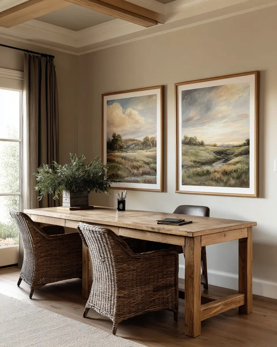 Natural Wood Traditional Home Office Decor Ideas