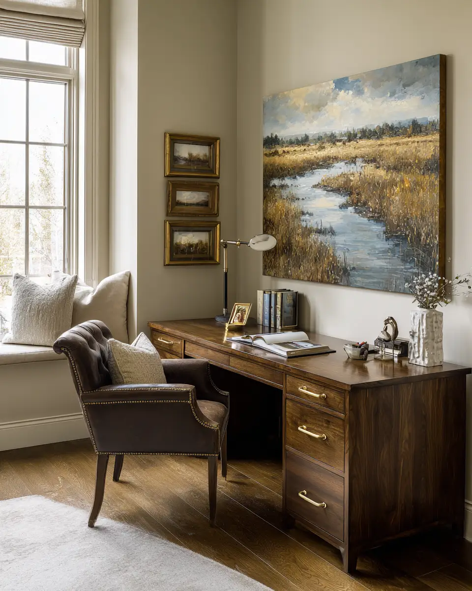 Natural Wood Traditional Home Office Decor Ideas