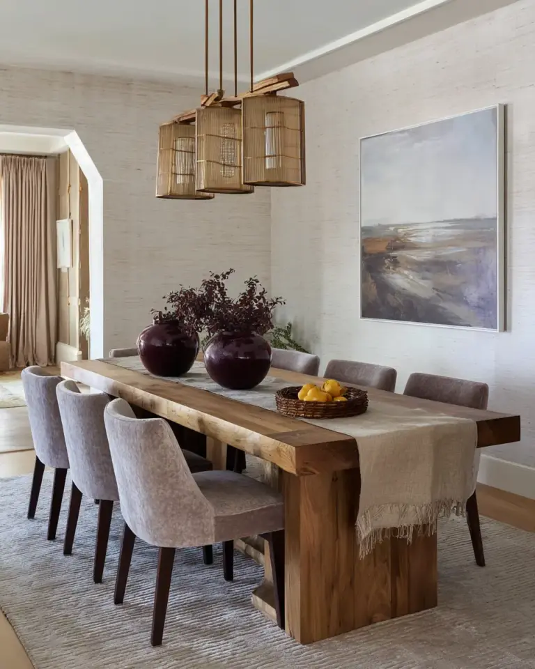 Natural Wood Transitional Dining Room Decor Ideas - Featured
