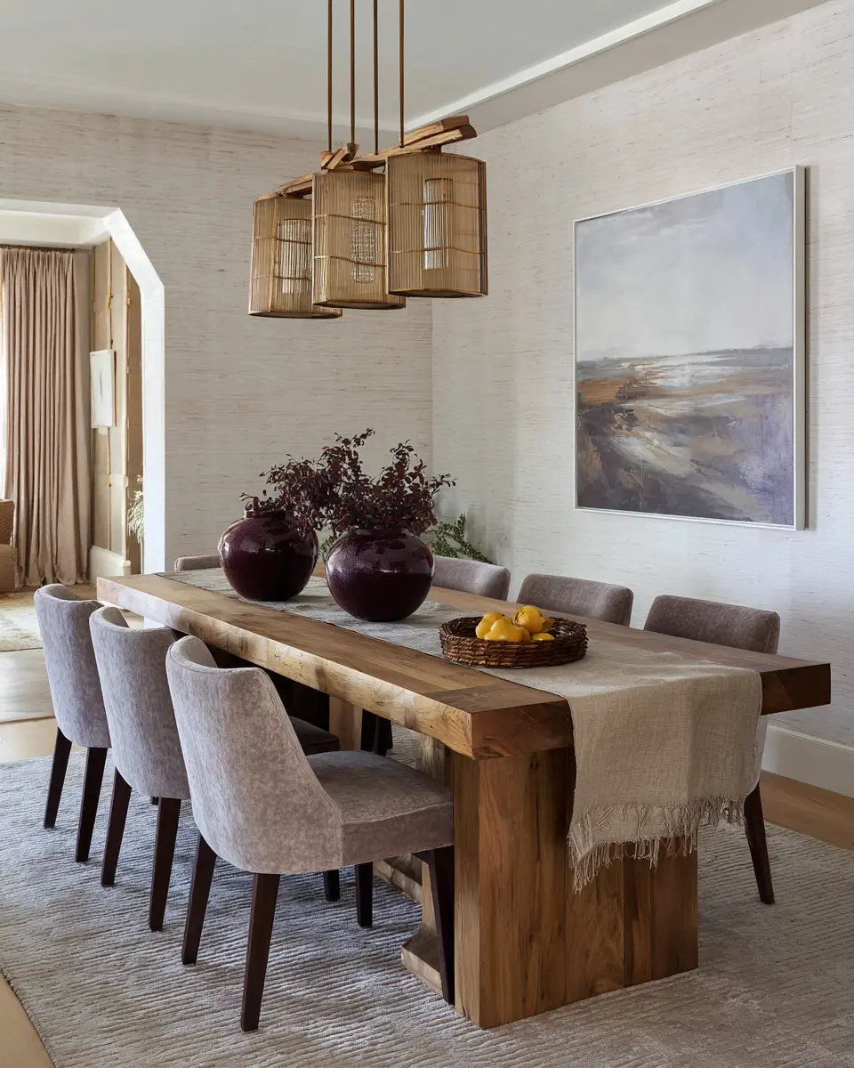 Natural Wood Transitional Dining Room Decor Ideas - Featured