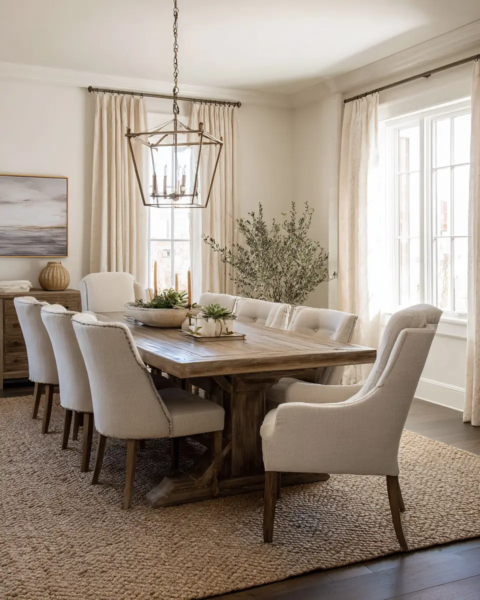 Natural Wood Transitional Dining Room Decor Ideas