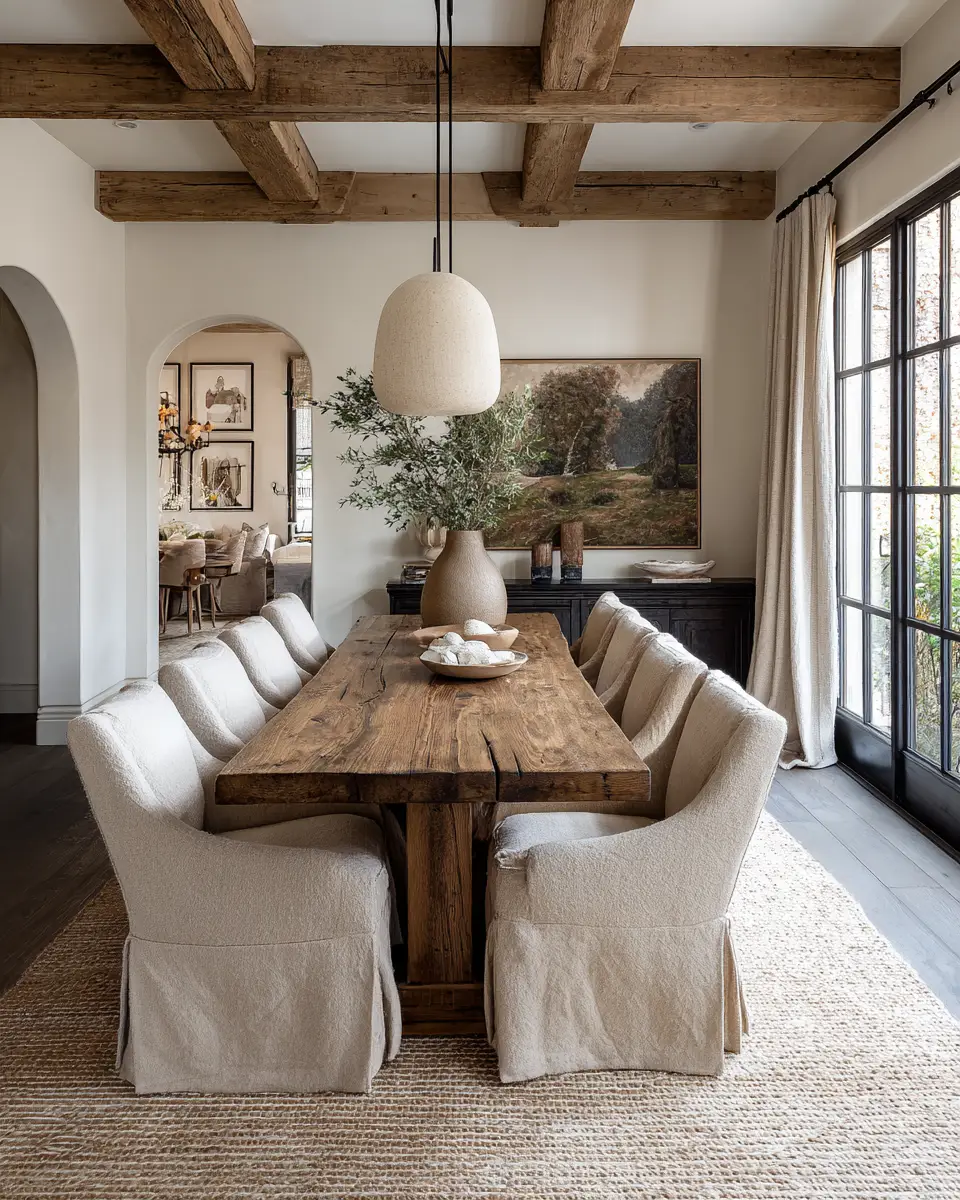 Natural Wood Transitional Dining Room Decor Ideas