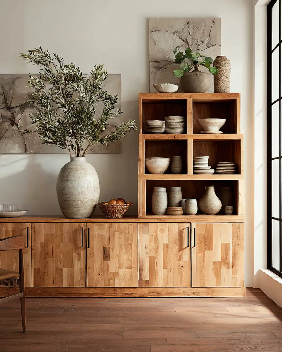 Natural Wood Transitional Dining Room Decor Ideas