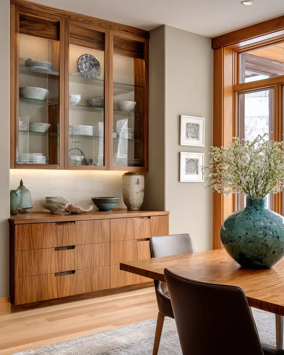 Natural Wood Transitional Dining Room Decor Ideas