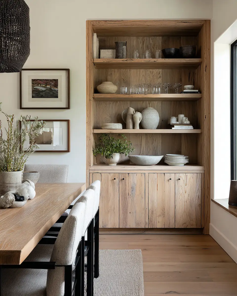 Natural Wood Transitional Dining Room Decor Ideas