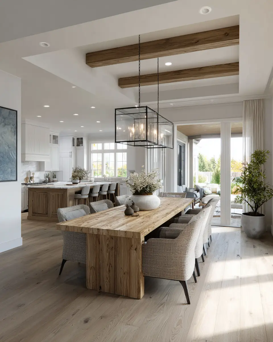 Natural Wood Transitional Dining Room Decor Ideas