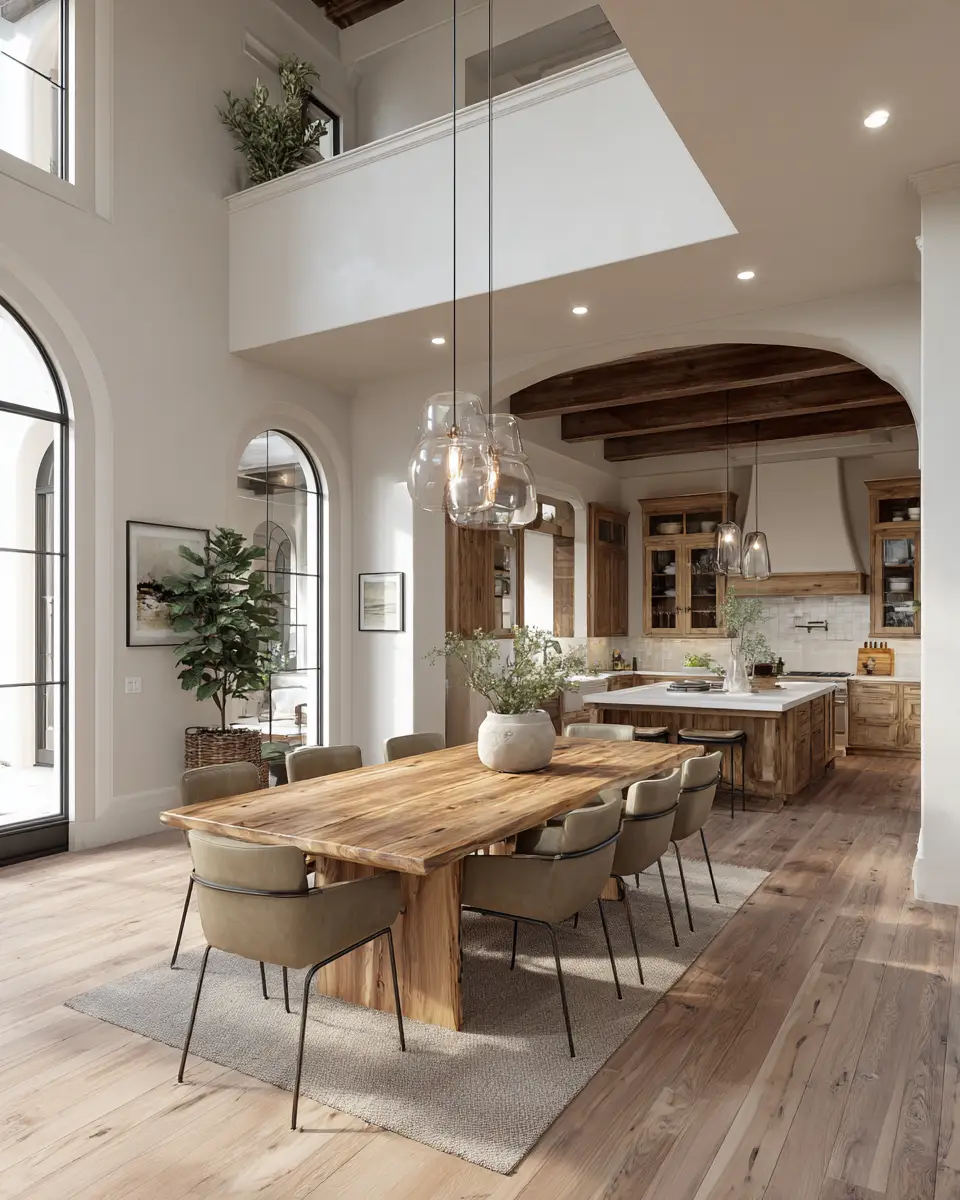 Natural Wood Transitional Dining Room Decor Ideas