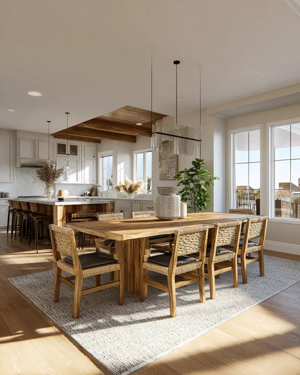 Natural Wood Transitional Dining Room Decor Ideas