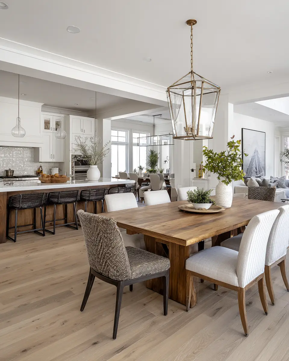 Natural Wood Transitional Dining Room Decor Ideas