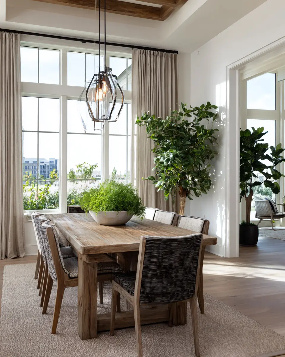 Natural Wood Transitional Dining Room Decor Ideas