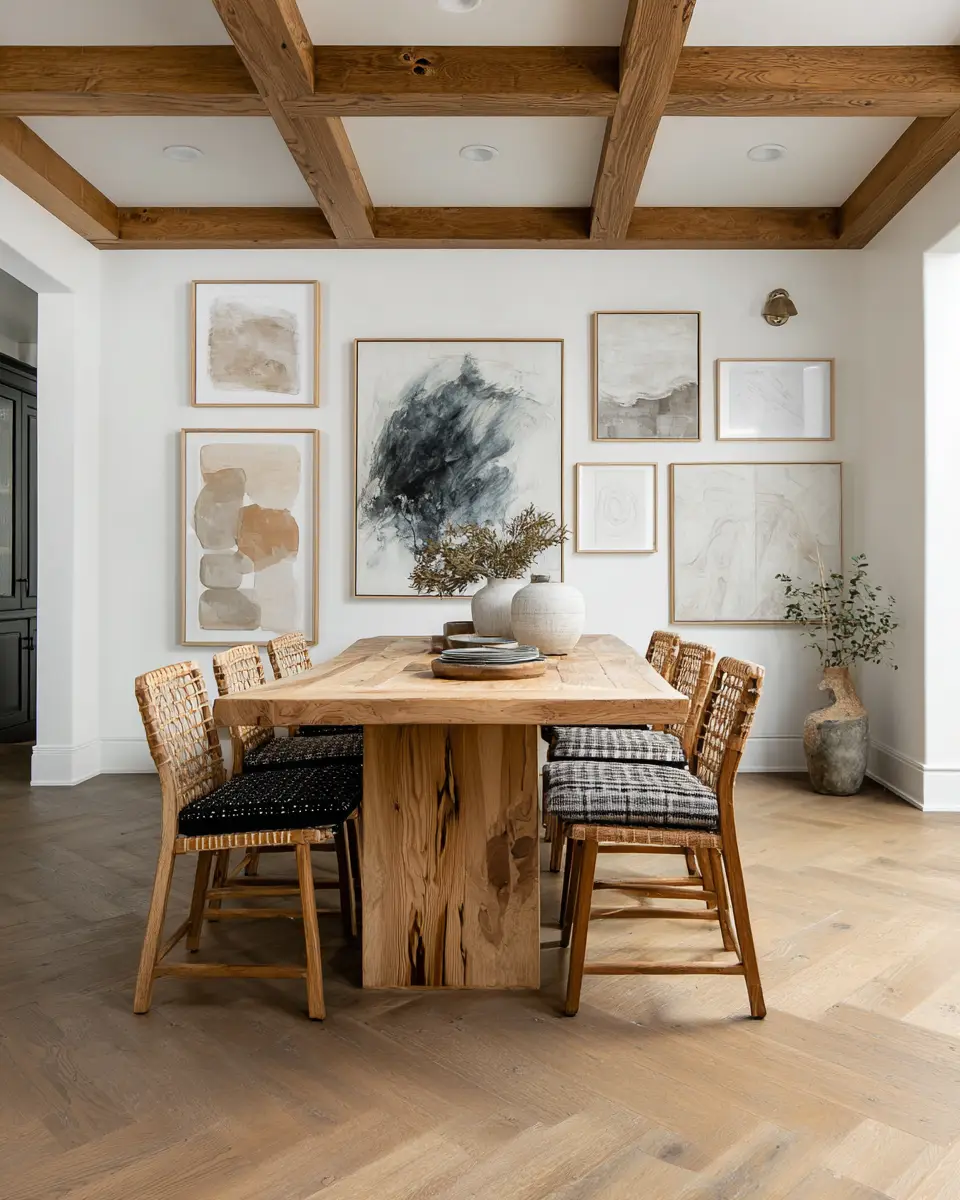 Natural Wood Transitional Dining Room Decor Ideas