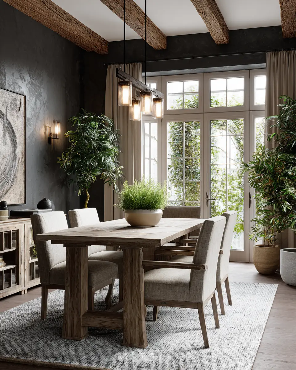 Natural Wood Transitional Dining Room Decor Ideas
