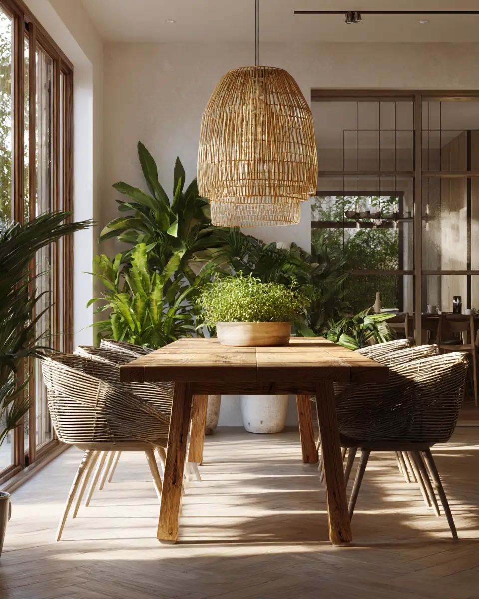 Natural Wood Transitional Dining Room Decor Ideas