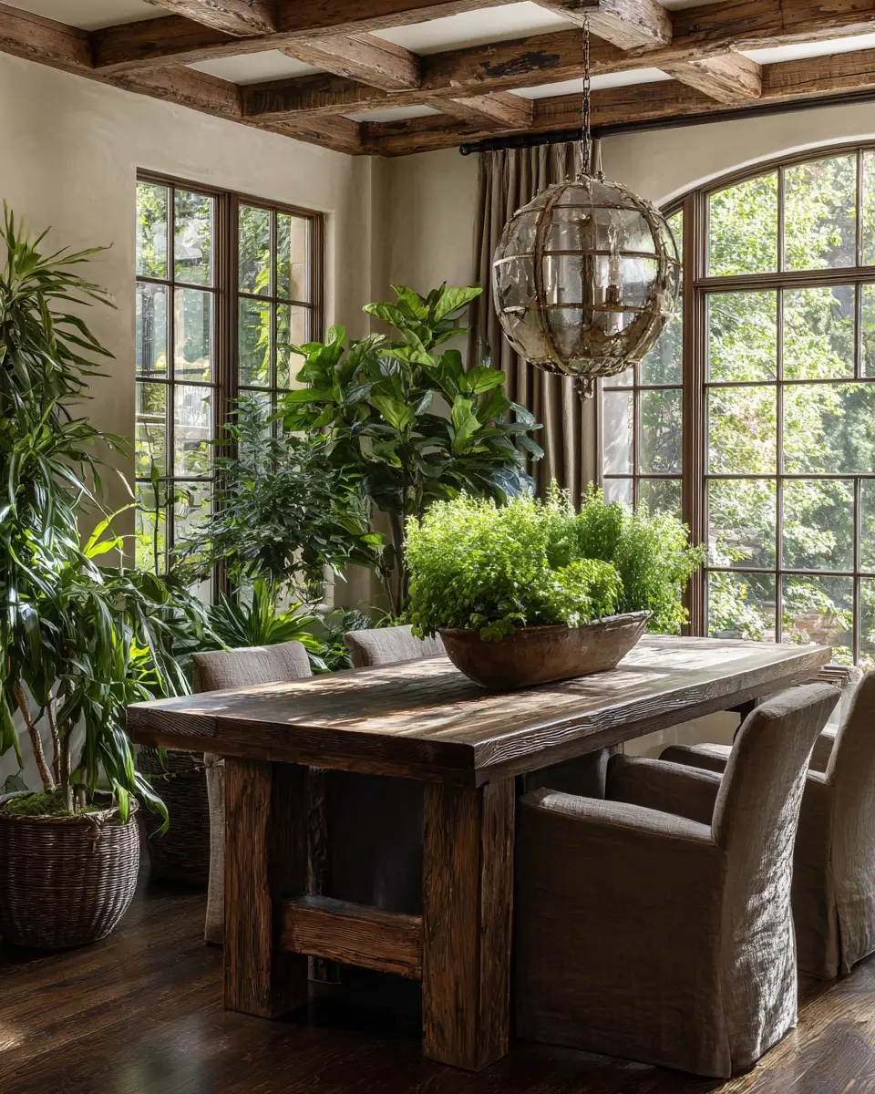 Natural Wood Transitional Dining Room Decor Ideas