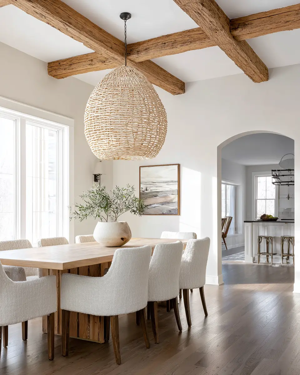 Natural Wood Transitional Dining Room Decor Ideas