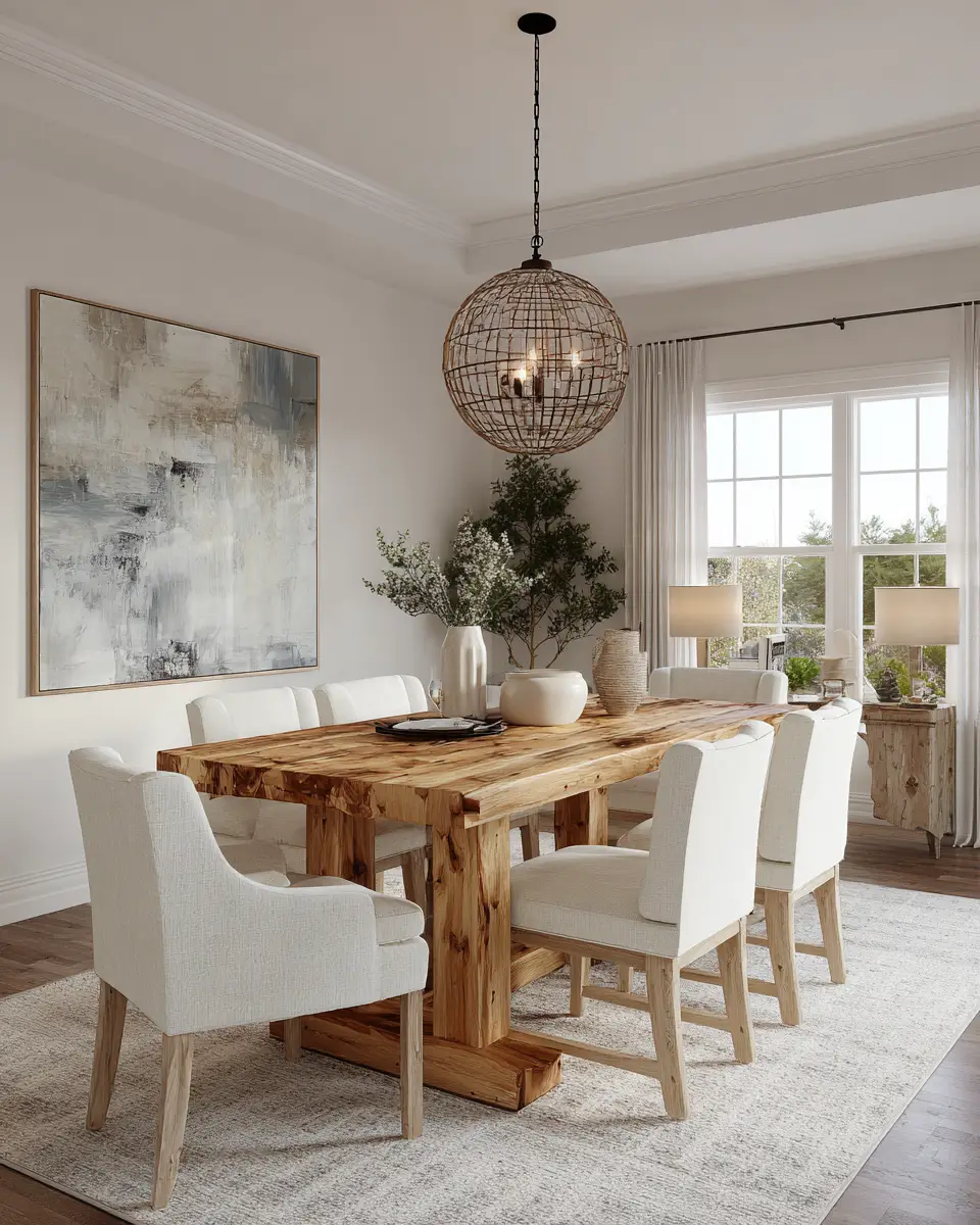 Natural Wood Transitional Dining Room Decor Ideas