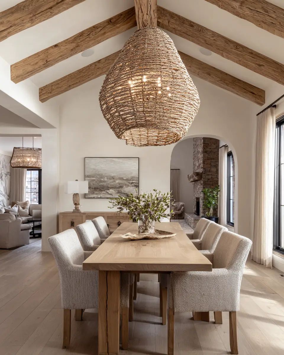 Natural Wood Transitional Dining Room Decor Ideas