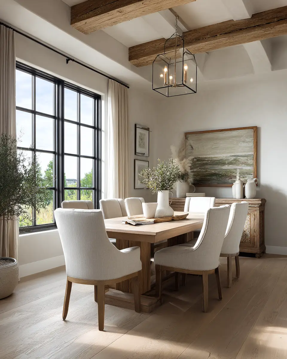 Natural Wood Transitional Dining Room Decor Ideas