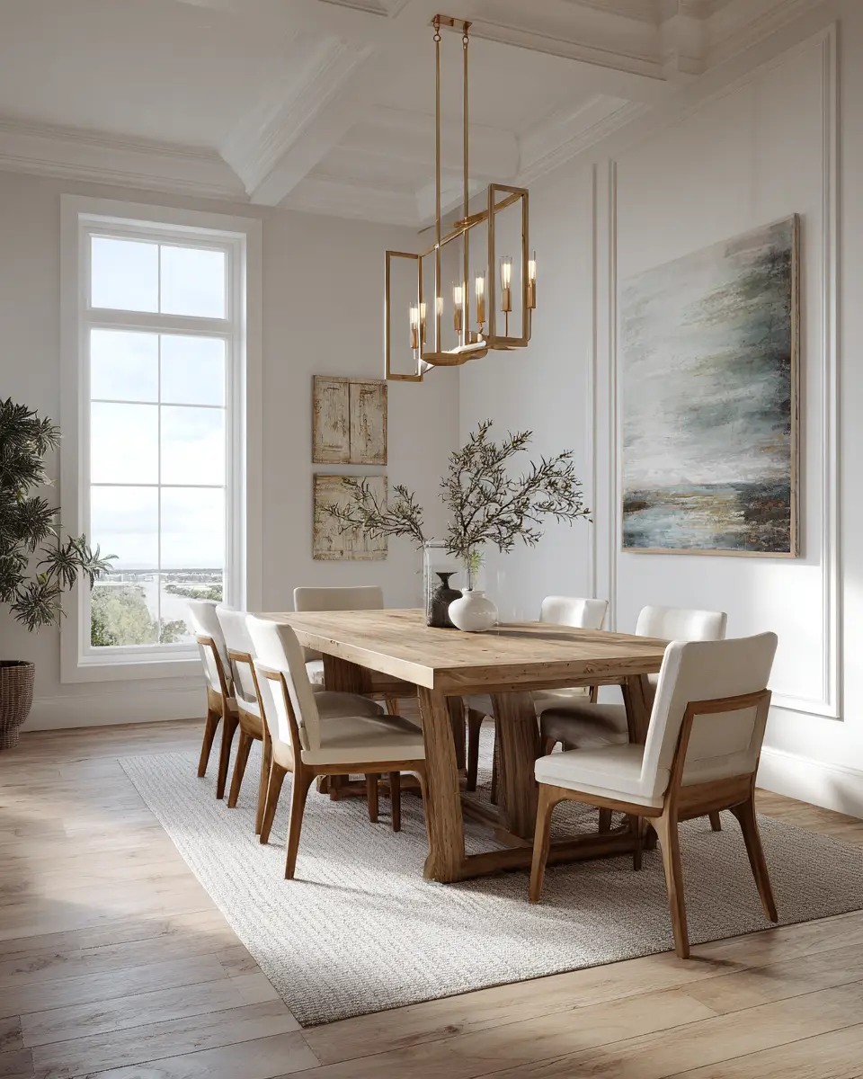 Natural Wood Transitional Dining Room Decor Ideas