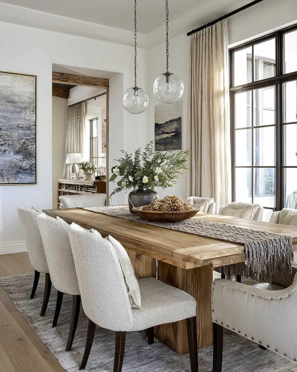 Natural Wood Transitional Dining Room Decor Ideas