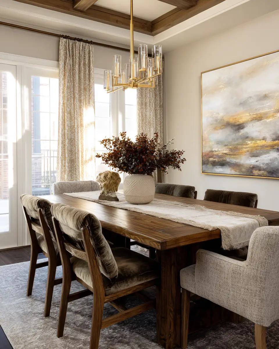 Natural Wood Transitional Dining Room Decor Ideas