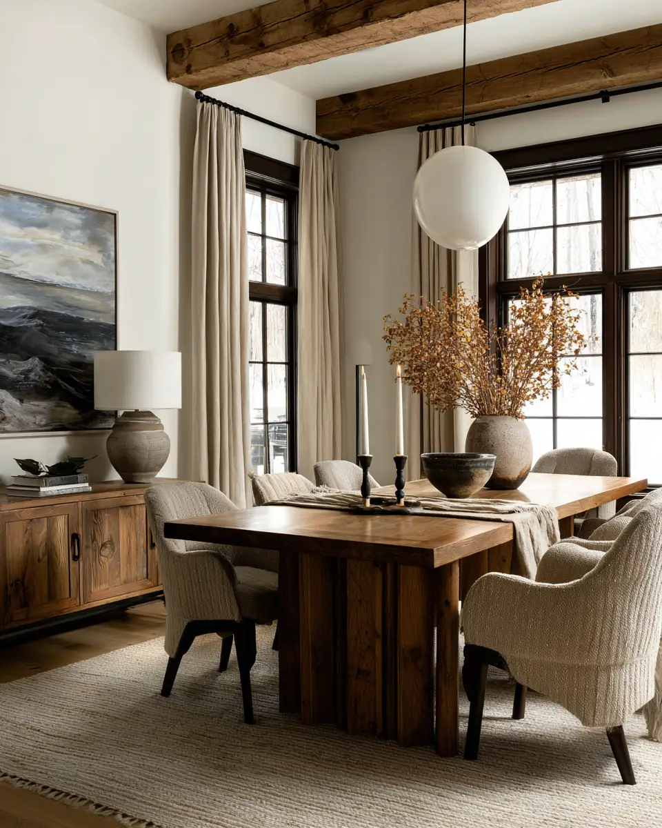 Natural Wood Transitional Dining Room Decor Ideas