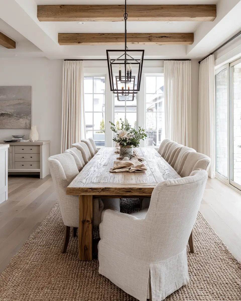 Natural Wood Transitional Dining Room Decor Ideas