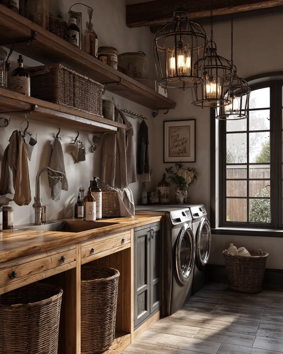 Natural Wood Vintage Laundry Room Decor Ideas