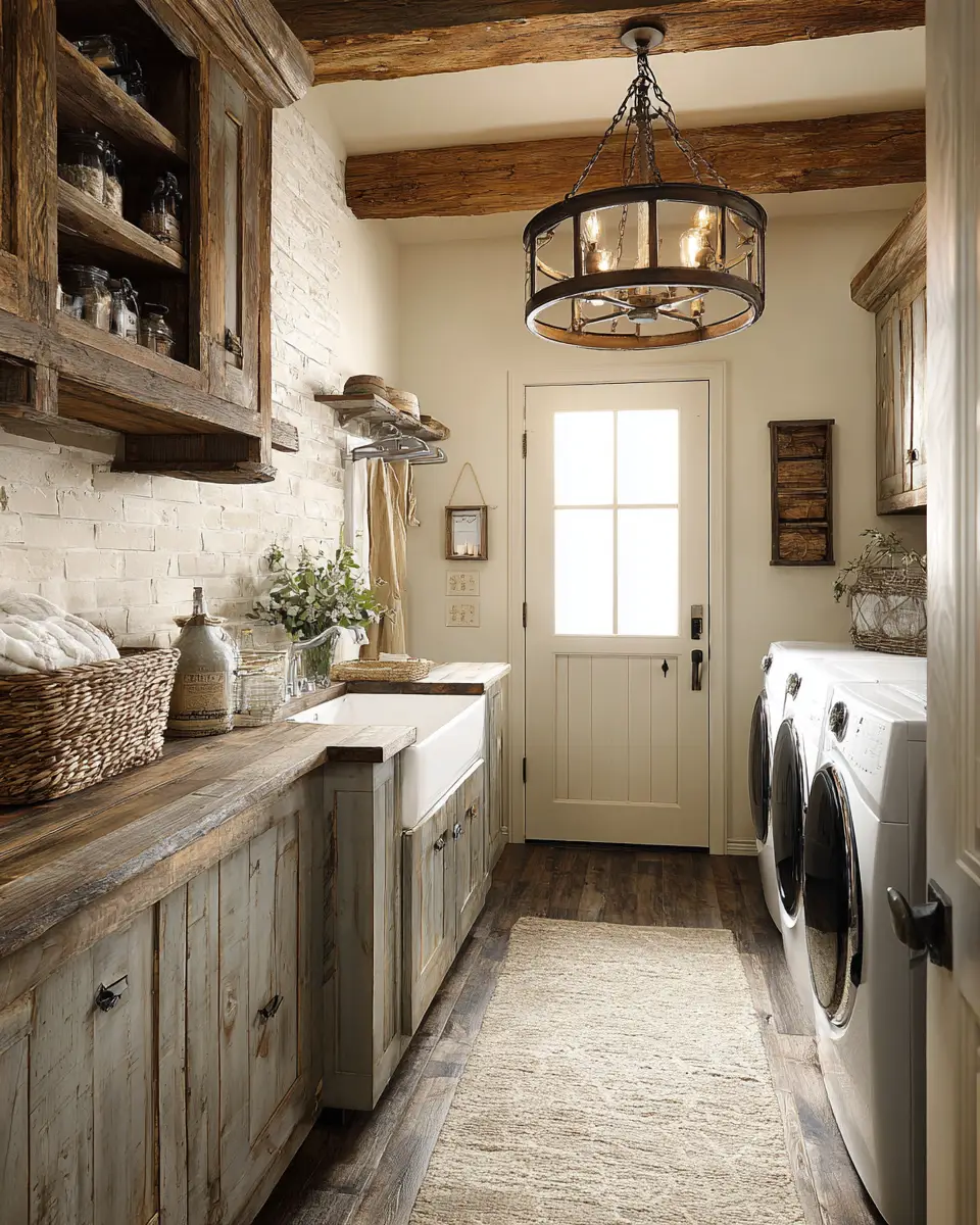 Natural Wood Vintage Laundry Room Decor Ideas