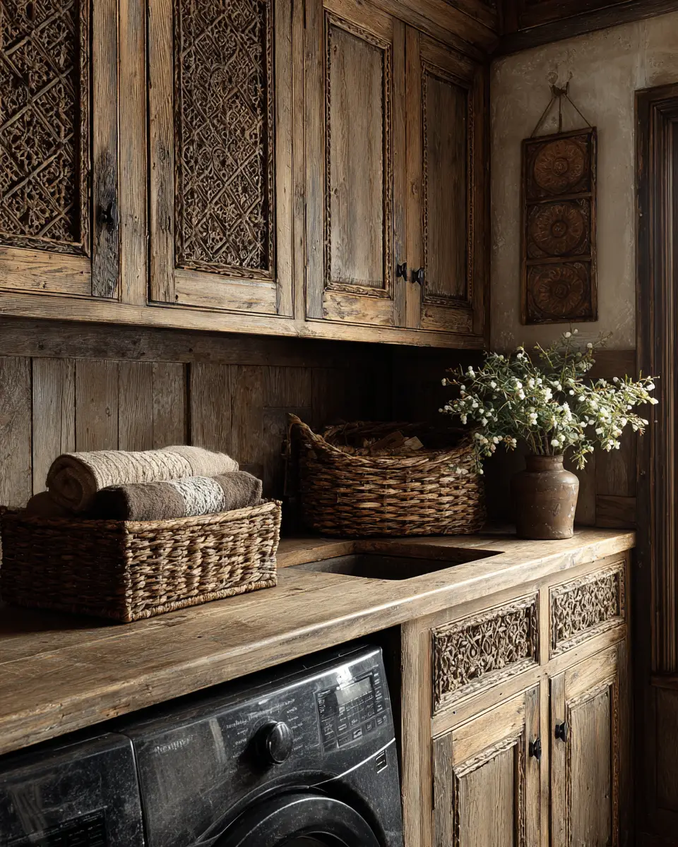 Natural Wood Vintage Laundry Room Decor Ideas